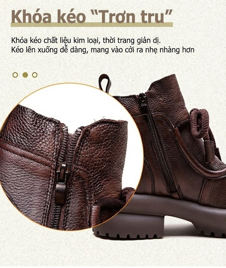 Giày Boot Nữ Cổ Thấp Da Bò Phong Cách Retro Chiều Cao Đế Khoảng 5cm Màu Đen, Nâu chi tiết 6