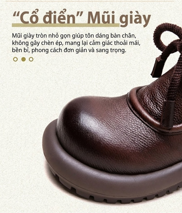 Giày Boot Nữ Cổ Thấp Da Bò Phong Cách Retro Chiều Cao Đế Khoảng 5cm Màu Đen, Nâu chi tiết 3
