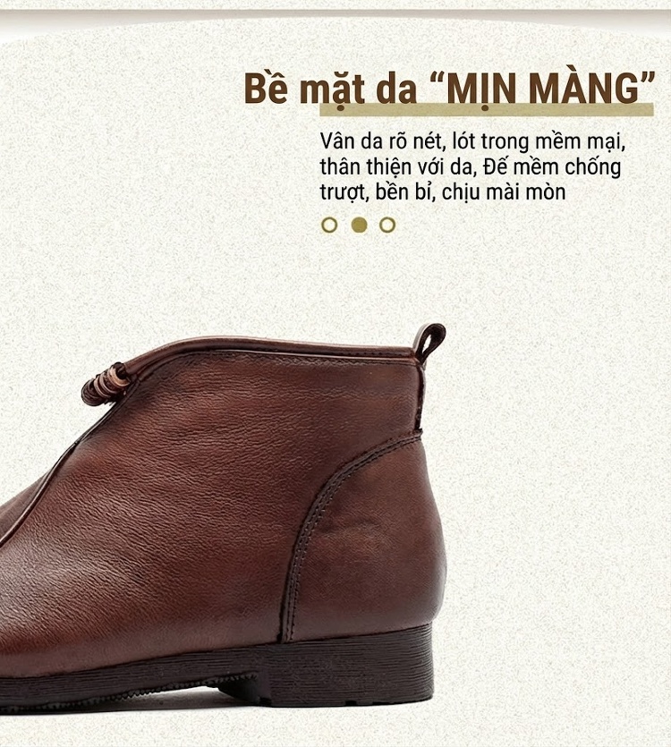 Giày Boot Nữ Da Bò Cổ chữ V Chân Dẹt Chiều Cao Đế Khoảng 2cm Màu Đen, Nâu chi tiết 3