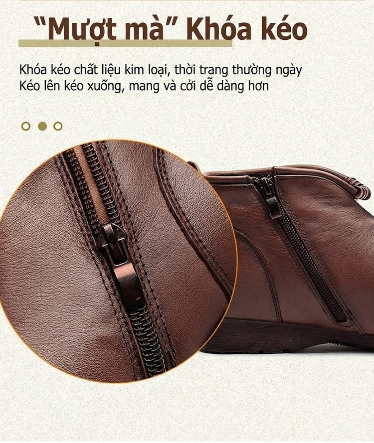 Giày Boot Nữ Da Bò Cổ chữ V Chân Dẹt Chiều Cao Đế Khoảng 2cm Màu Đen, Nâu chi tiết 7