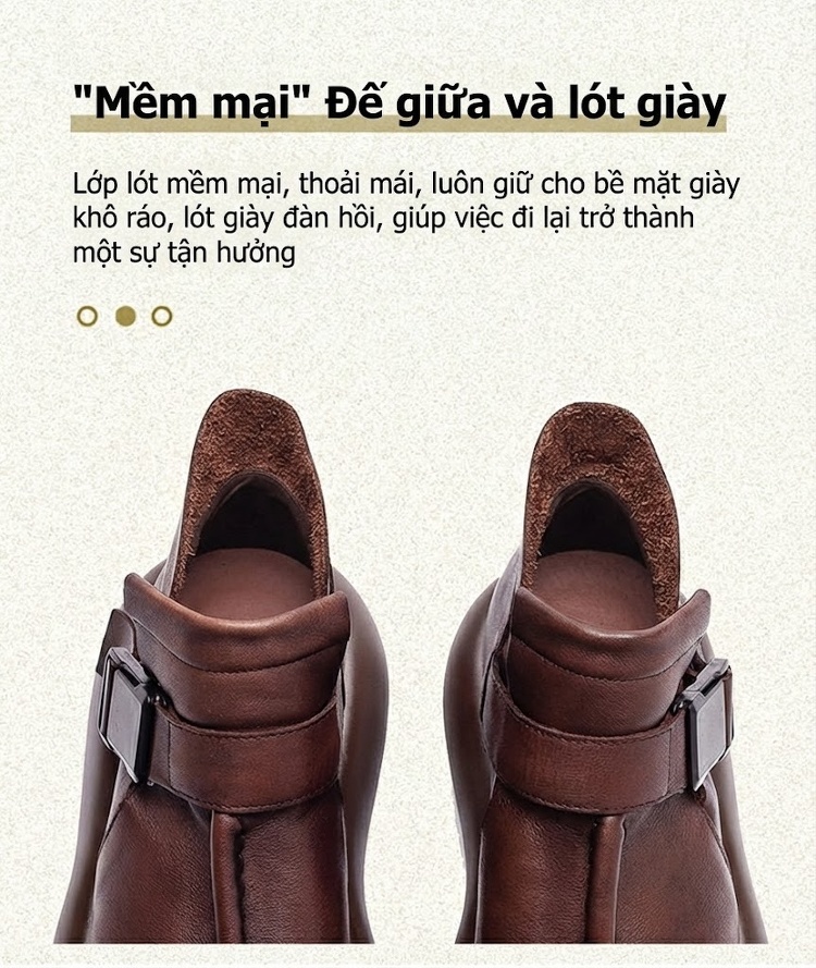 Giày Boot Nữ Da Bò Cổ Ngắn Khóa Cài Phong Cách Vintage Chiều Cao Đế Khoảng 5cm Màu Đen, Nâu chi tiết 5