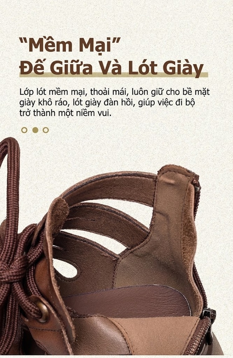 Giày Boot Nữ Da Bò Đục Lỗ Thoáng Khí Cổ Lửng Chiều Cao Đế Khoảng 7cm Màu Nâu, Kem, Đen chi tiết 6