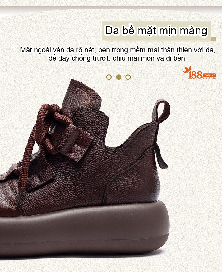 Giày Boot Nữ Da Bò Lót Lông Chiều Cao Đế Khoảng 4cm Màu Đen, Nâu chi tiết 3