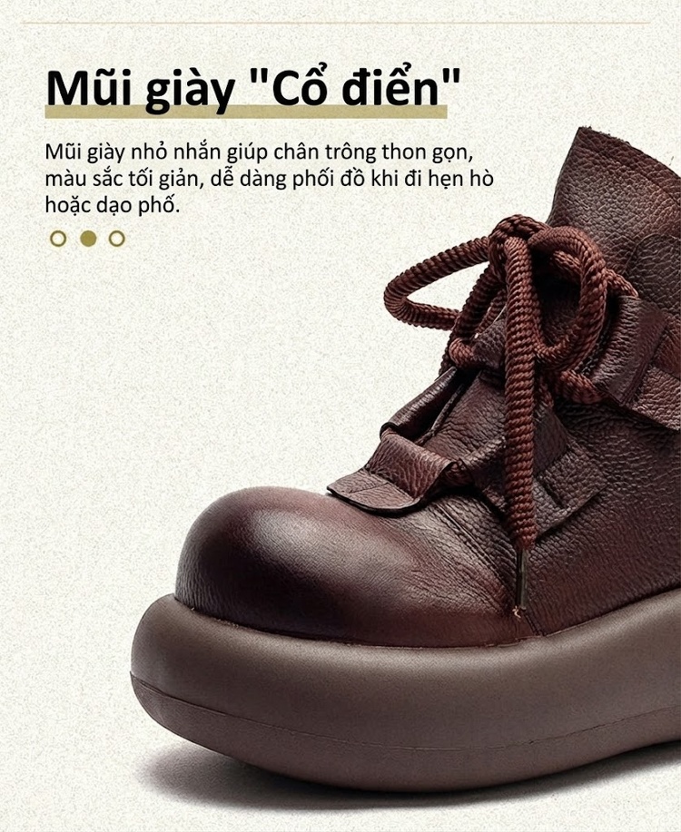 Giày Boot Nữ Da Bò Lót Lông Chiều Cao Đế Khoảng 4cm Màu Đen, Nâu chi tiết 4