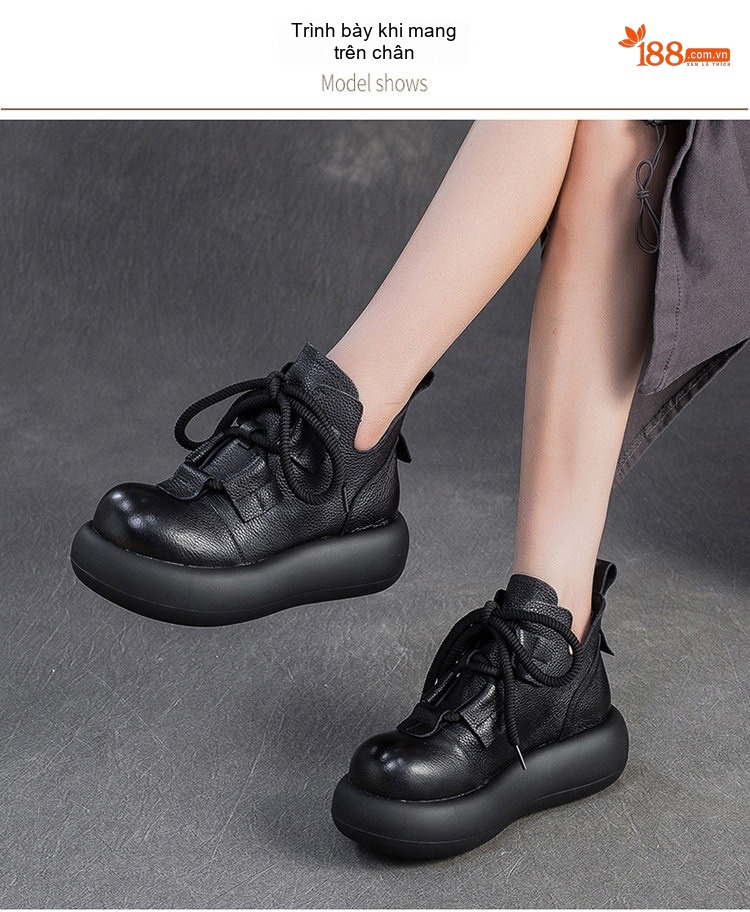 Giày Boot Nữ Da Bò Lót Lông Chiều Cao Đế Khoảng 4cm Màu Đen, Nâu chi tiết 7