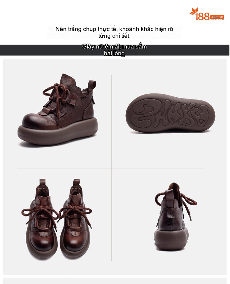 Giày Boot Nữ Da Bò Lót Lông Chiều Cao Đế Khoảng 4cm Màu Đen, Nâu chi tiết 16