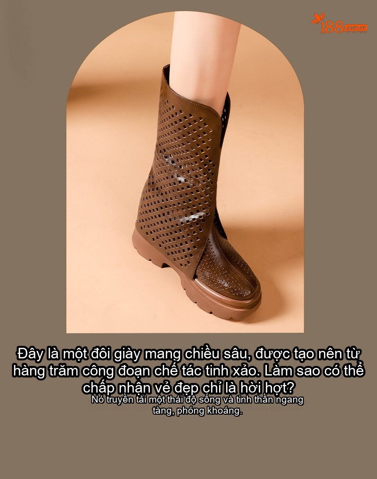 Giày Boot Nữ Da Bóng Lỗ Thoáng Khí Chiều Cao Đế Khoảng 6cm Màu Đen, Nâu chi tiết 1