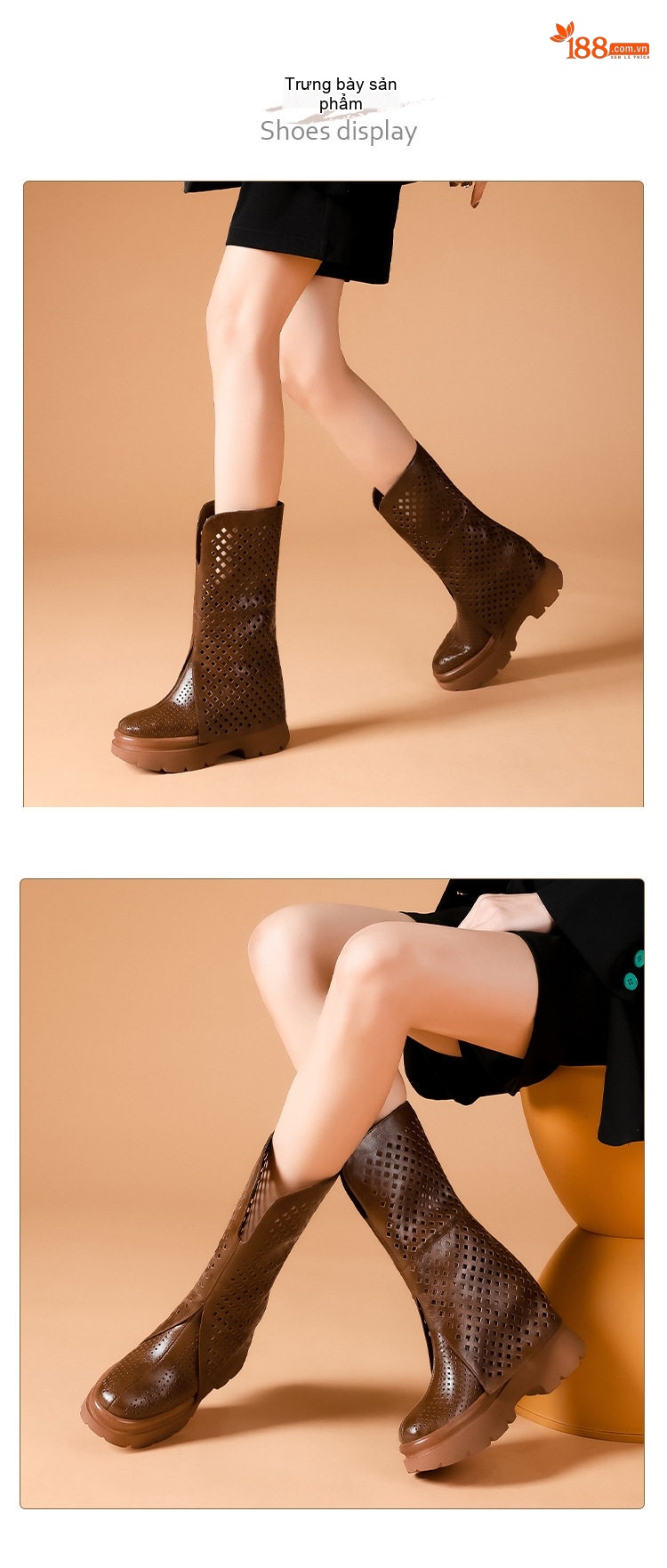 Giày Boot Nữ Da Bóng Lỗ Thoáng Khí Chiều Cao Đế Khoảng 6cm Màu Đen, Nâu chi tiết 12