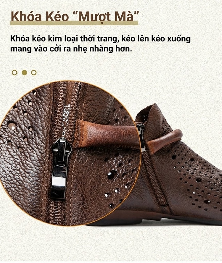 Giày Boot Nữ Da Mờ Cao Cổ Thoáng Khí Chiều Cao Đế Khoảng 2cm Màu Nâu chi tiết 6