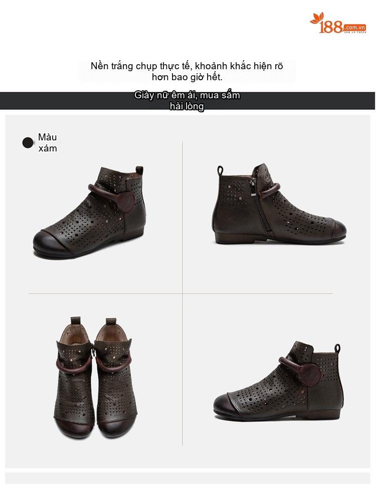 Giày Boot Nữ Da Mờ Cao Cổ Thoáng Khí Chiều Cao Đế Khoảng 2cm Màu Nâu chi tiết 16