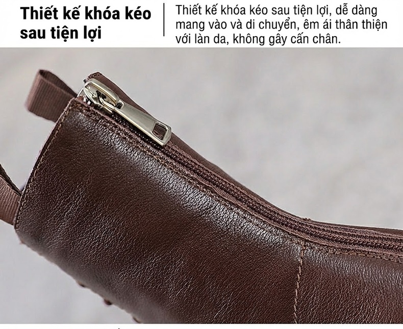 Giày Boot Nữ Da Thật Cổ Cao Buộc Dây Đế Bằng Chiều Cao Đế Khoảng 3cm Màu Nâu, Đen chi tiết 7
