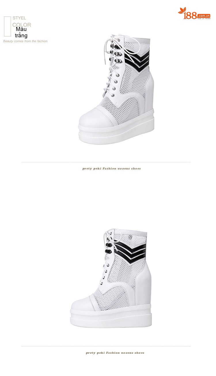 Giày Boot Nữ Dây Buộc Lưới Thoáng Khí Chiều Cao Đế Khoảng 8cm Màu Đen, Trắng chi tiết 12