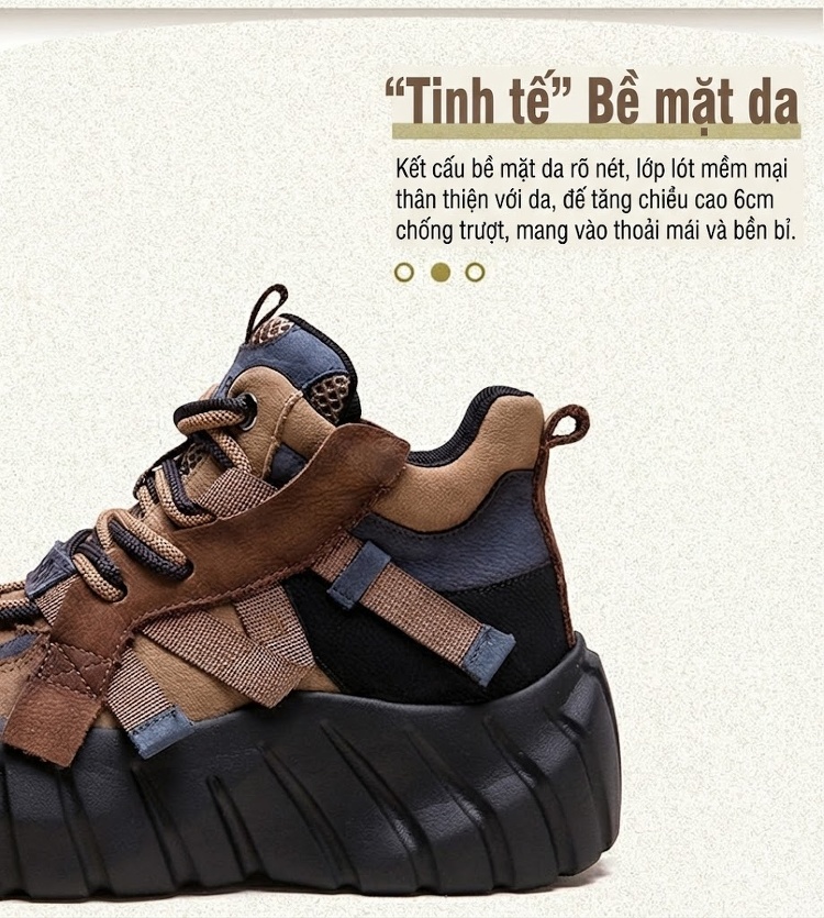 Giày Boot Nữ Đế Bánh Mì Dây Buộc Da Mờ Thời Trang Chiều Cao Đế Khoảng 5cm Màu Nâu, Đỏ, Đen, Xanh Lá chi tiết 3