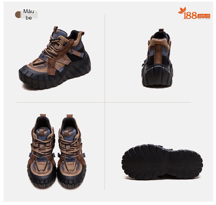 Giày Boot Nữ Đế Bánh Mì Dây Buộc Da Mờ Thời Trang Chiều Cao Đế Khoảng 5cm Màu Nâu, Đỏ, Đen, Xanh Lá chi tiết 17