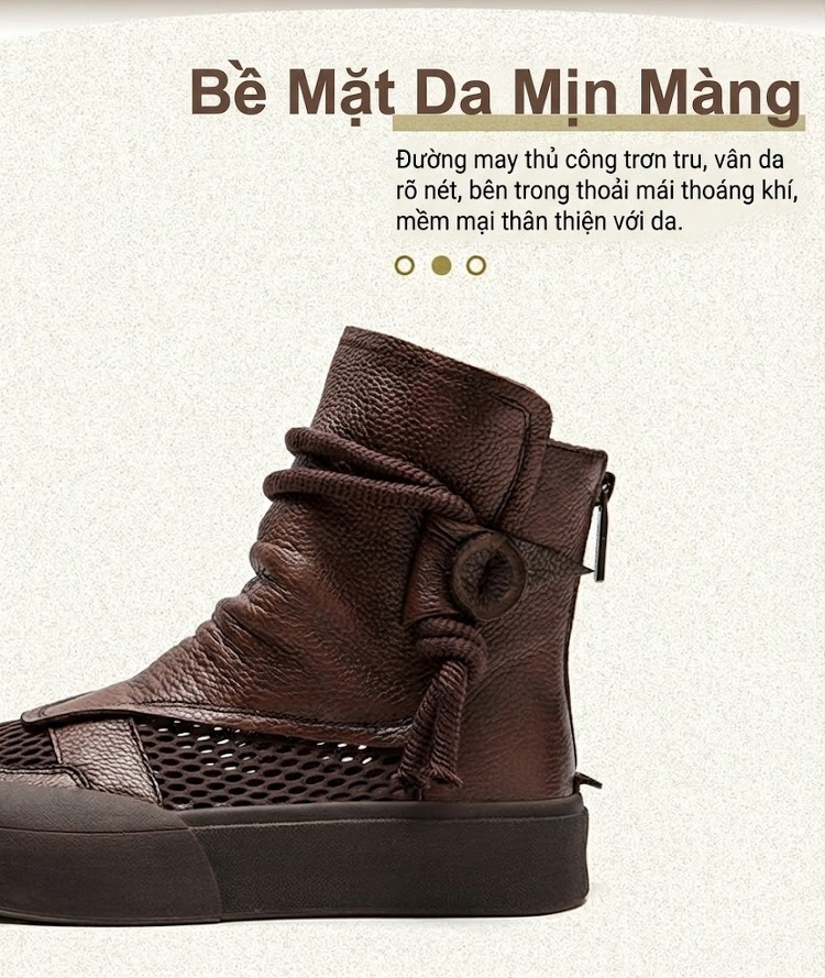 Giày Boot Nữ Hở Lưới Thoáng Khí Phong Cách La Mã Chiều Cao Đế Khoảng 3.5cm Màu Đen, Nâu chi tiết 2