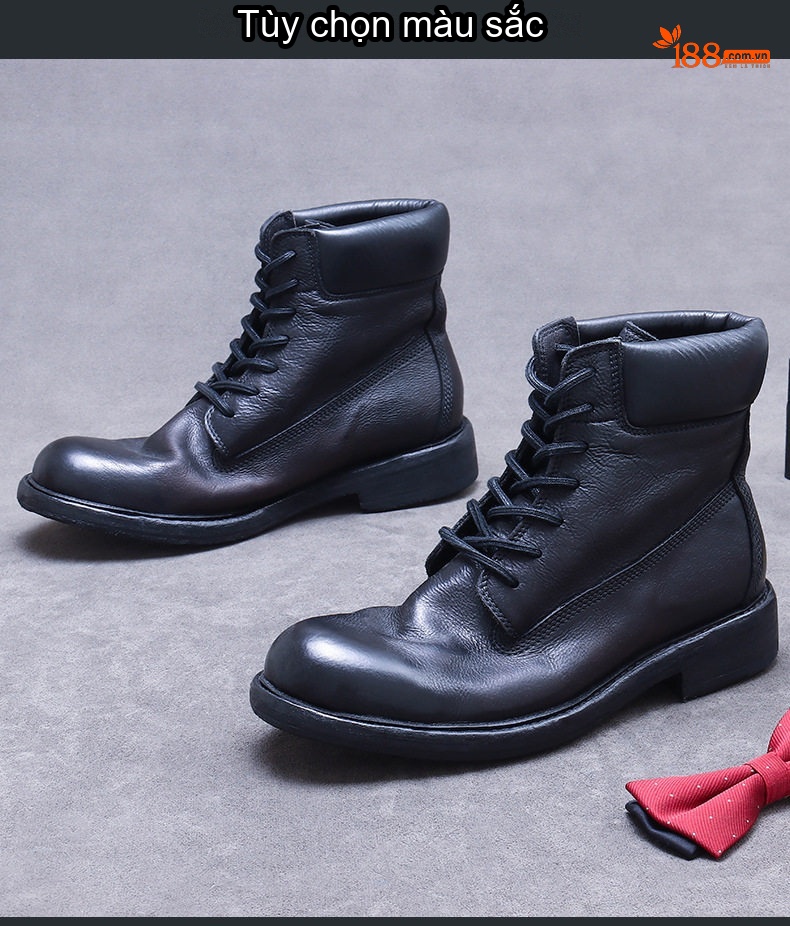 Giày Boots Nam Cao Cổ Da Bò Đế Dày Chiều Cao Đế Khoảng 3cm Màu Đen chi tiết 2