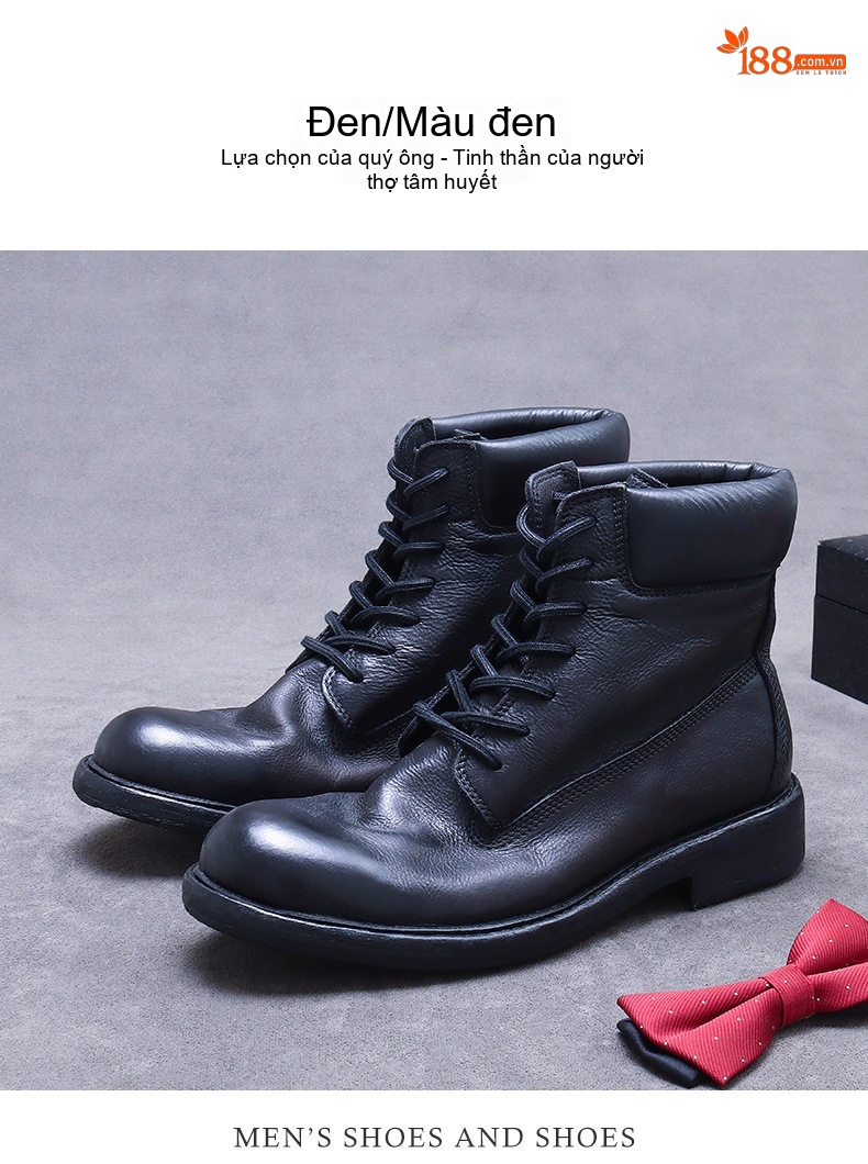 Giày Boots Nam Cao Cổ Da Bò Đế Dày Chiều Cao Đế Khoảng 3cm Màu Đen chi tiết 3