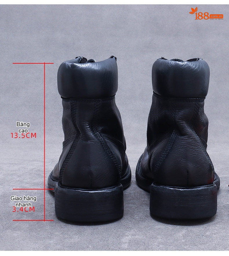 Giày Boots Nam Cao Cổ Da Bò Đế Dày Chiều Cao Đế Khoảng 3cm Màu Đen chi tiết 9