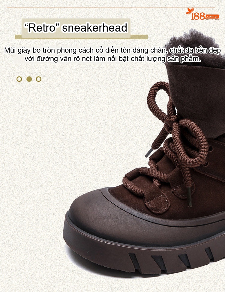 Giày Bốt Đi Tuyết Nữ Da Lộn Lông Cừu Chiều Cao Đế Khoảng 5cm Màu Đen, Nâu, Xám chi tiết 4