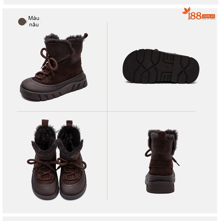 Giày Bốt Đi Tuyết Nữ Da Lộn Lông Cừu Chiều Cao Đế Khoảng 5cm Màu Đen, Nâu, Xám chi tiết 18