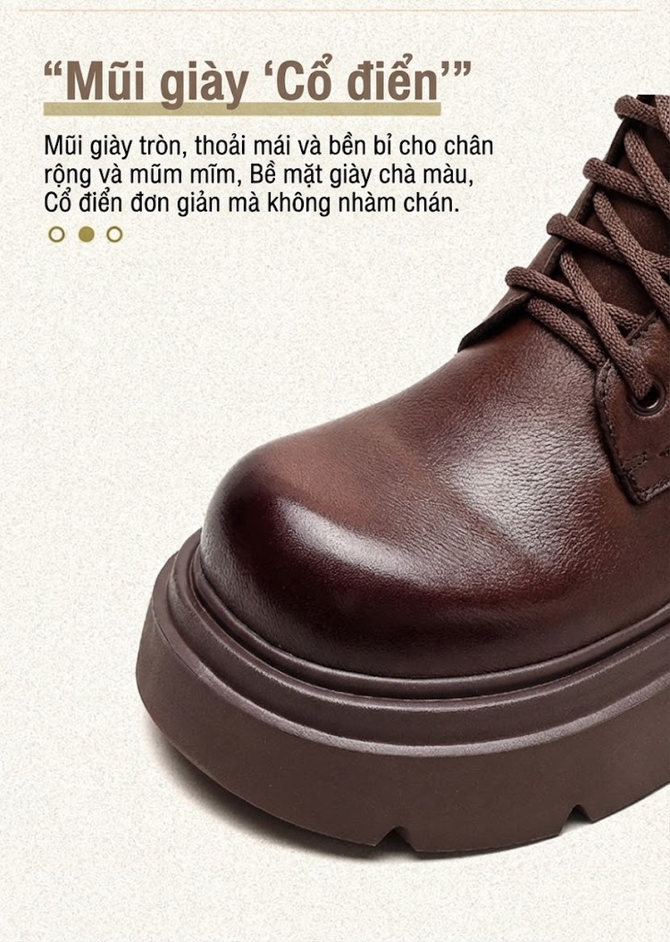 Giày Bốt Nữ Cổ Lửng Da Bò Lót Lông Chiều Cao Đế Khoảng 5cm Màu Đen, Nâu chi tiết 3