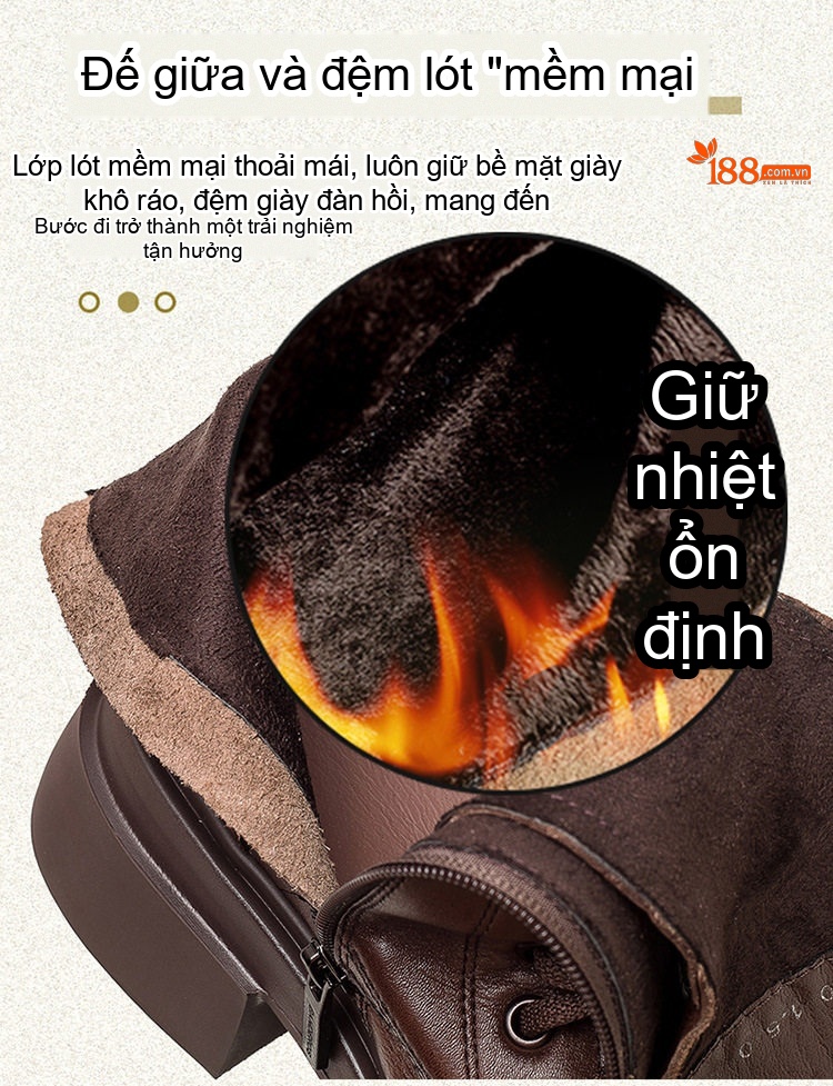 Giày Bốt Nữ Cổ Lửng Da Bò Lót Lông Chiều Cao Đế Khoảng 5cm Màu Đen, Nâu chi tiết 5