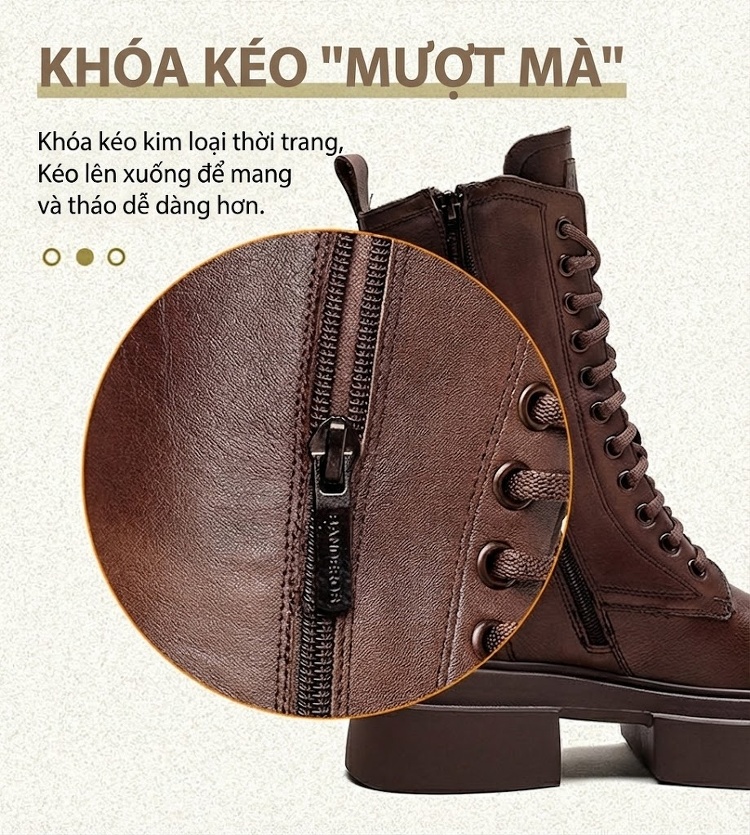 Giày Bốt Nữ Cổ Lửng Da Bò Lót Lông Chiều Cao Đế Khoảng 5cm Màu Đen, Nâu chi tiết 6