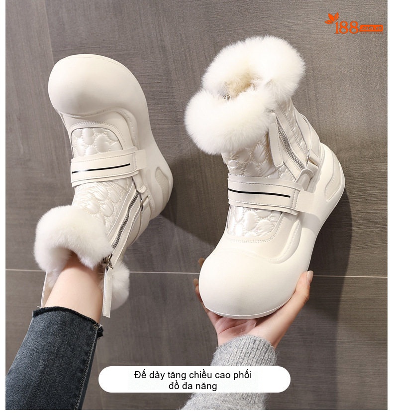 Giày Bốt Nữ Đế Dày Tăng Chiều Cao Chiều Cao Đế 7cm Lót Lông Giữ Ấm Màu Trắng, Đen chi tiết 1