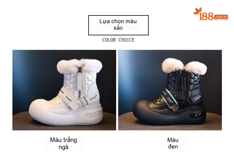Giày Bốt Nữ Đế Dày Tăng Chiều Cao Chiều Cao Đế 7cm Lót Lông Giữ Ấm Màu Trắng, Đen chi tiết 2