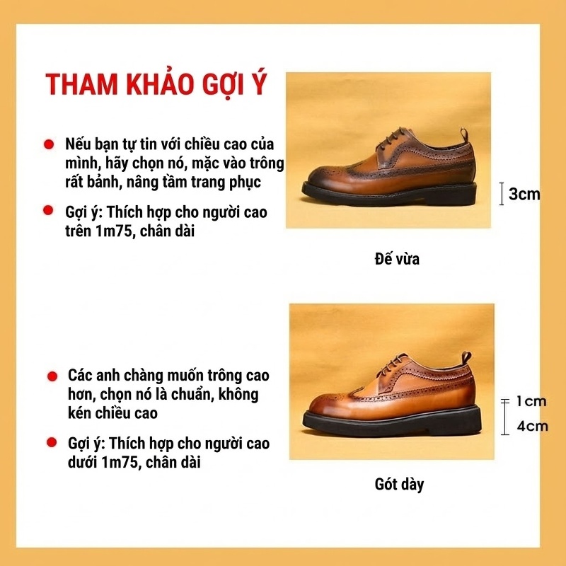 Giày Brogue Nam Da Bò Mũi Tròn Đế Dày Chiều Cao Đế Khoảng 4cm Màu Đen, Nâu chi tiết 1