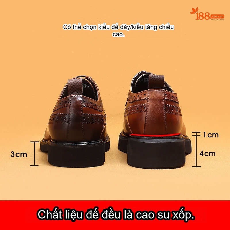 Giày Brogue Nam Da Bò Mũi Tròn Đế Dày Chiều Cao Đế Khoảng 4cm Màu Đen, Nâu chi tiết 2