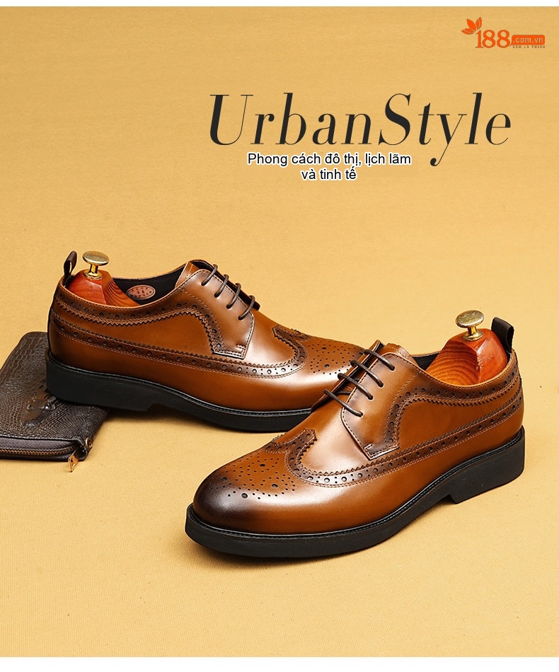 Giày Brogue Nam Da Bò Mũi Tròn Đế Dày Chiều Cao Đế Khoảng 4cm Màu Đen, Nâu chi tiết 4