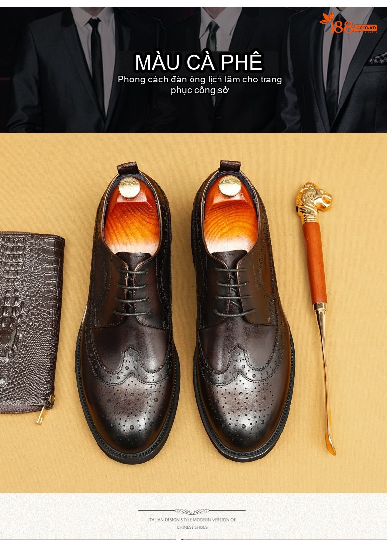 Giày Brogue Nam Da Bò Mũi Tròn Đế Dày Chiều Cao Đế Khoảng 4cm Màu Đen, Nâu chi tiết 6
