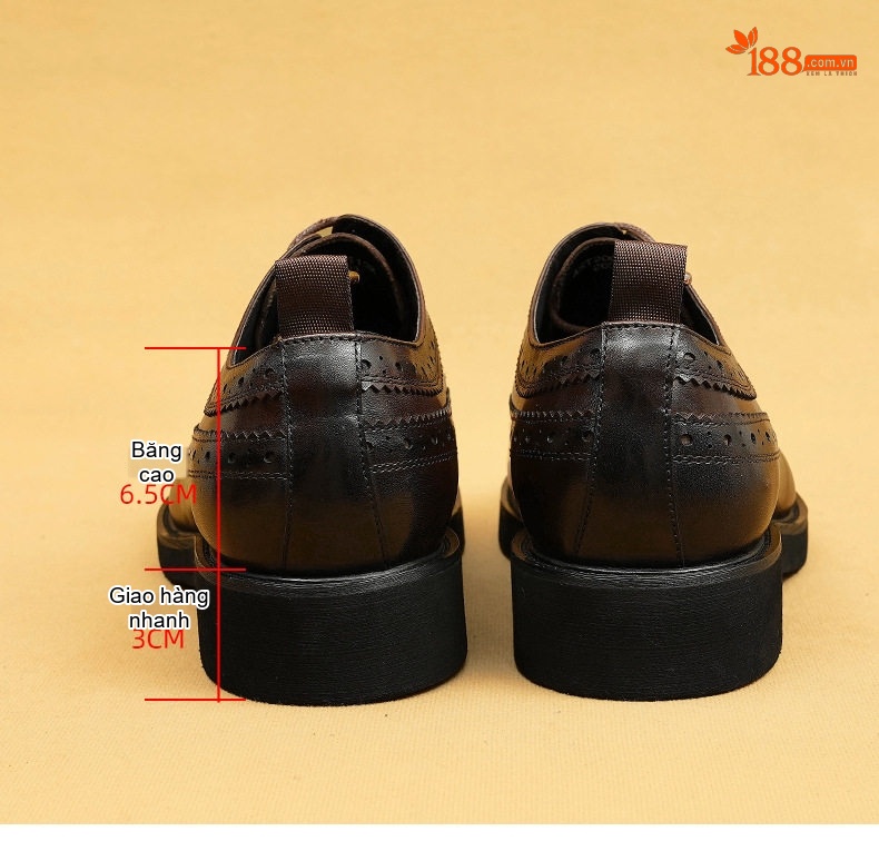 Giày Brogue Nam Da Bò Mũi Tròn Đế Dày Chiều Cao Đế Khoảng 4cm Màu Đen, Nâu chi tiết 12