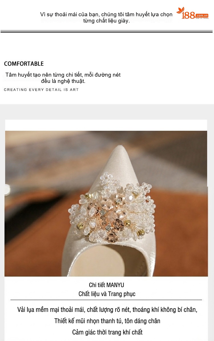 Giày Búp Bê Cô Dâu Mũi Nhọn Chiều Cao Đế Khoảng 3cm Màu Đỏ, Trắng chi tiết 6
