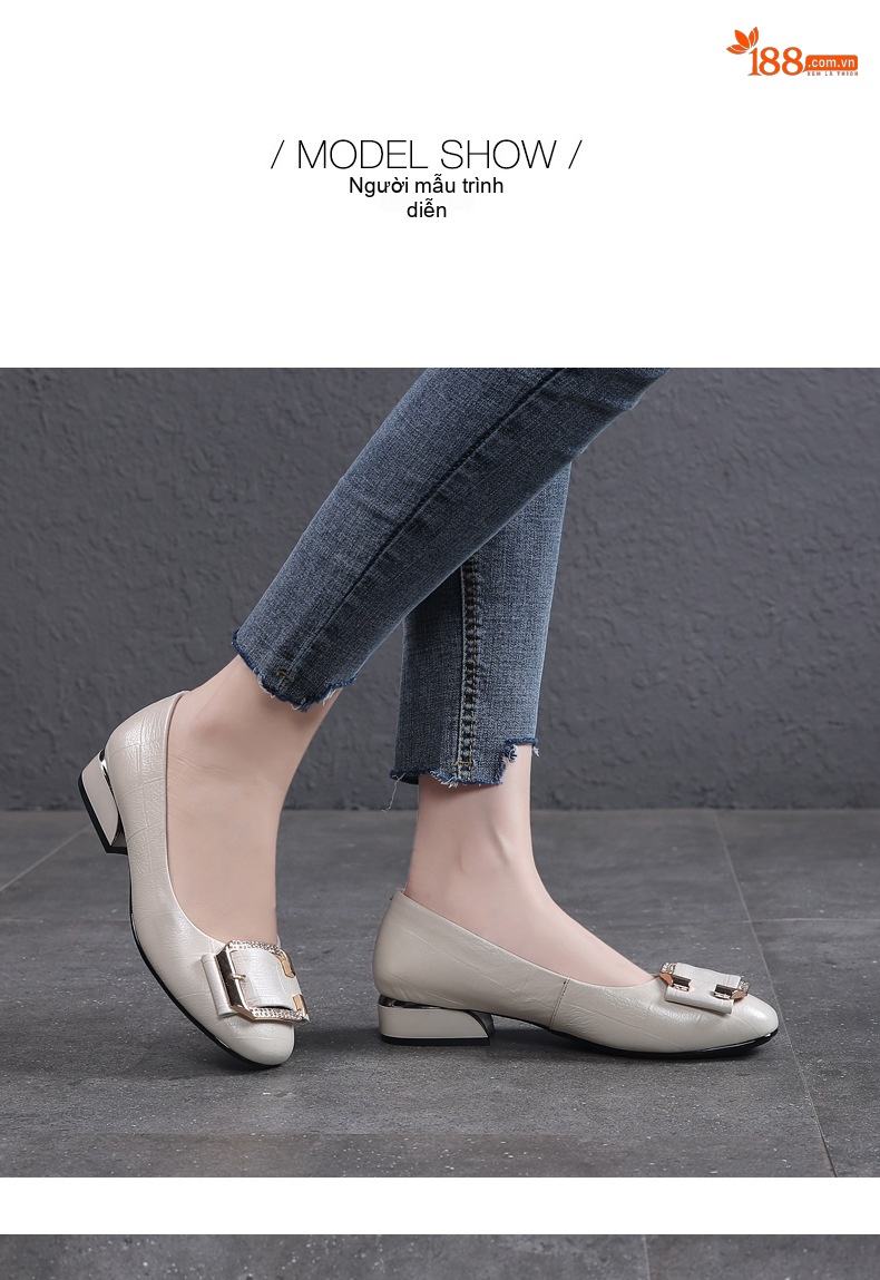 Giày Búp Bê Da Mềm Gót Vuông Chiều Cao Đế Khoảng 3cm Màu Đỏ, Trắng, Đen, Xám... chi tiết 6