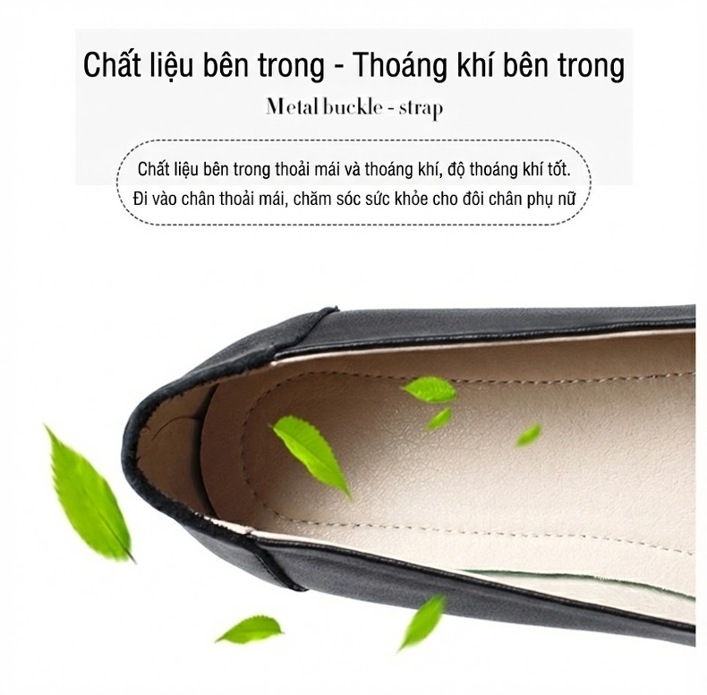 Giày Búp Bê Da Thật Đế Mềm Chống Trượt Chiều Cao Đế Khoảng 1cm Màu Đen, Kem chi tiết 7