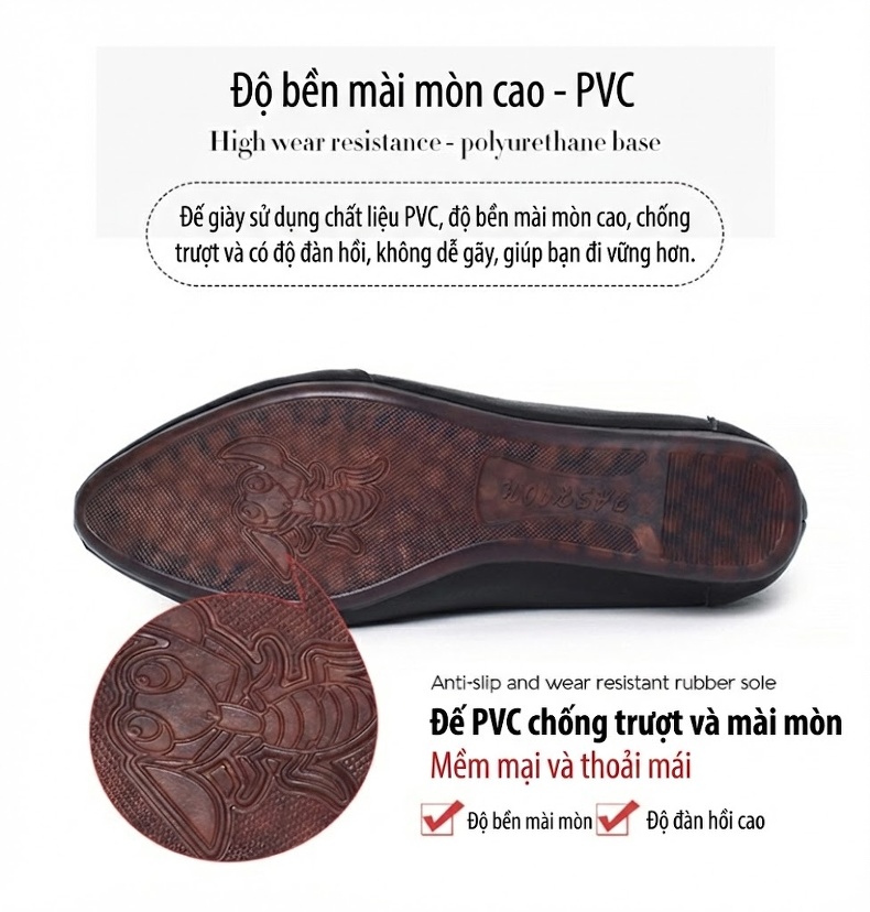 Giày Búp Bê Da Thật Đế Mềm Chống Trượt Chiều Cao Đế Khoảng 1cm Màu Đen, Kem chi tiết 8