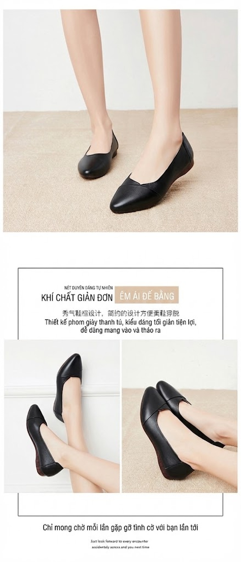 Giày Búp Bê Da Thật Đế Mềm Chống Trượt Chiều Cao Đế Khoảng 1cm Màu Đen, Kem chi tiết 10
