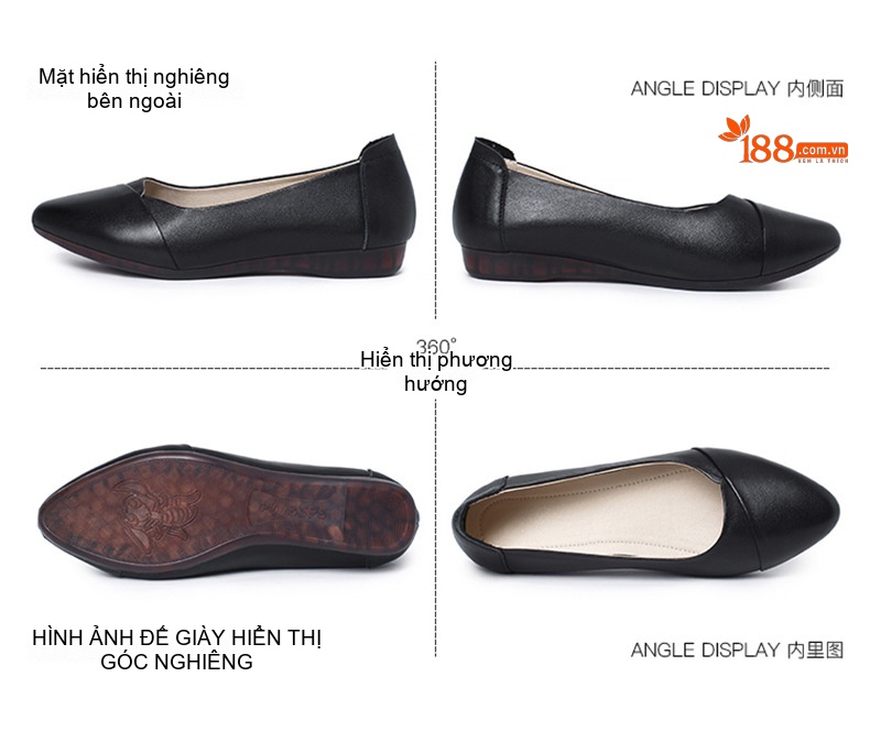 Giày Búp Bê Da Thật Đế Mềm Chống Trượt Chiều Cao Đế Khoảng 1cm Màu Đen, Kem chi tiết 15
