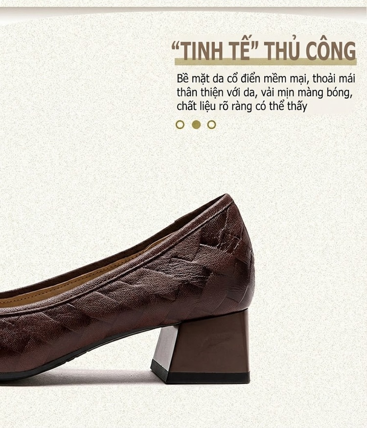 Giày Búp Bê Gót Vuông Khóa Kim Loại Da Bóng Chiều Cao Đế Khoảng 4cm Màu Nâu, Đen chi tiết 3