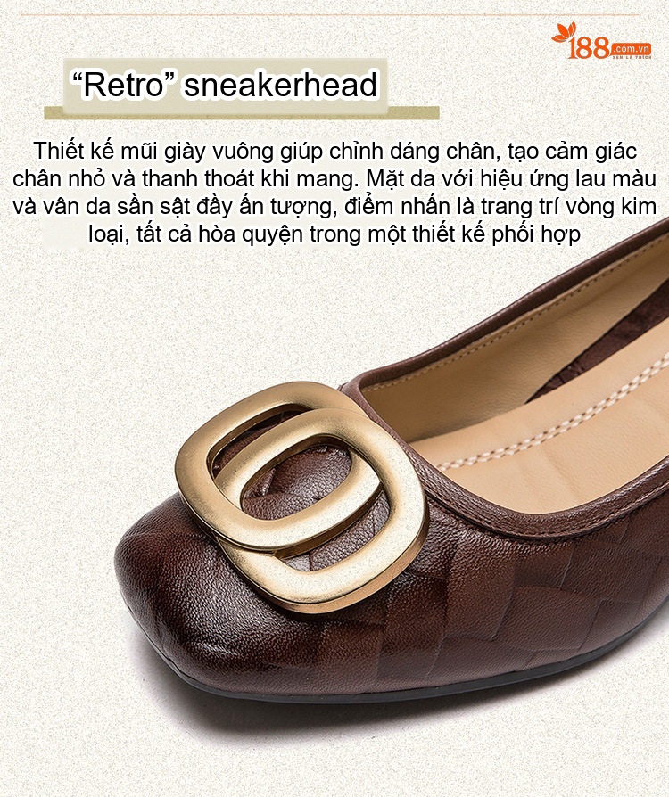 Giày Búp Bê Gót Vuông Khóa Kim Loại Da Bóng Chiều Cao Đế Khoảng 4cm Màu Nâu, Đen chi tiết 4