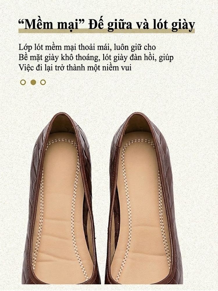 Giày Búp Bê Gót Vuông Khóa Kim Loại Da Bóng Chiều Cao Đế Khoảng 4cm Màu Nâu, Đen chi tiết 6