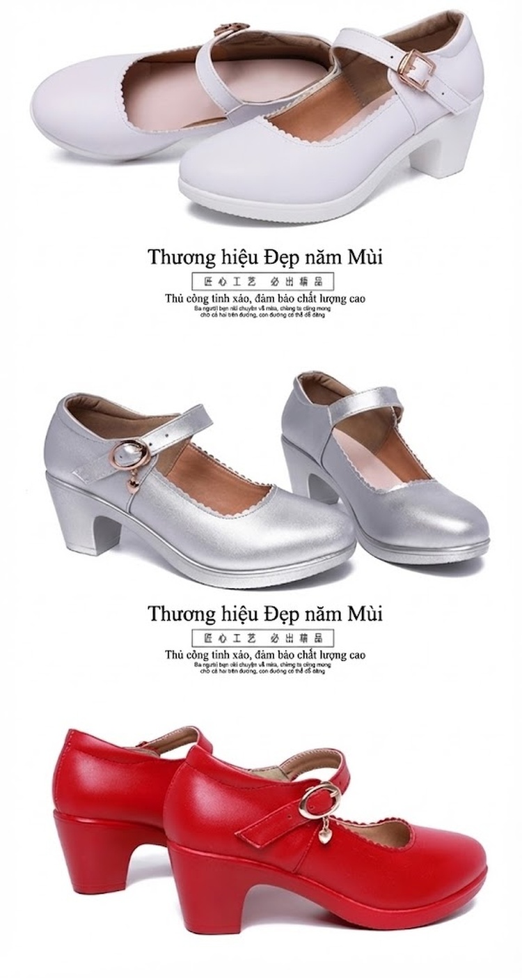 Giày Búp Bê Khóa Cài Nữ Da Bóng Chiều Cao Đế Khoảng 4cm Màu Đen, Trắng, Đỏ, Bạc... chi tiết 19