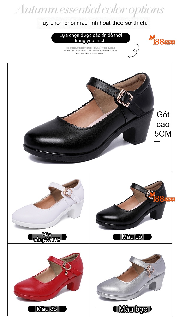 Giày Búp Bê Khóa Cài Nữ Da Bóng Chiều Cao Đế Khoảng 4cm Màu Đen, Trắng, Đỏ, Bạc... chi tiết 4