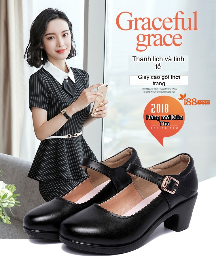 Giày Búp Bê Khóa Cài Nữ Da Bóng Chiều Cao Đế Khoảng 4cm Màu Đen, Trắng, Đỏ, Bạc... chi tiết 1