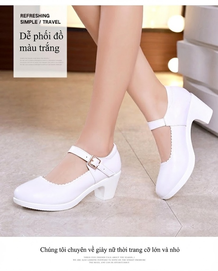 Giày Búp Bê Khóa Cài Nữ Da Bóng Chiều Cao Đế Khoảng 4cm Màu Đen, Trắng, Đỏ, Bạc... chi tiết 11