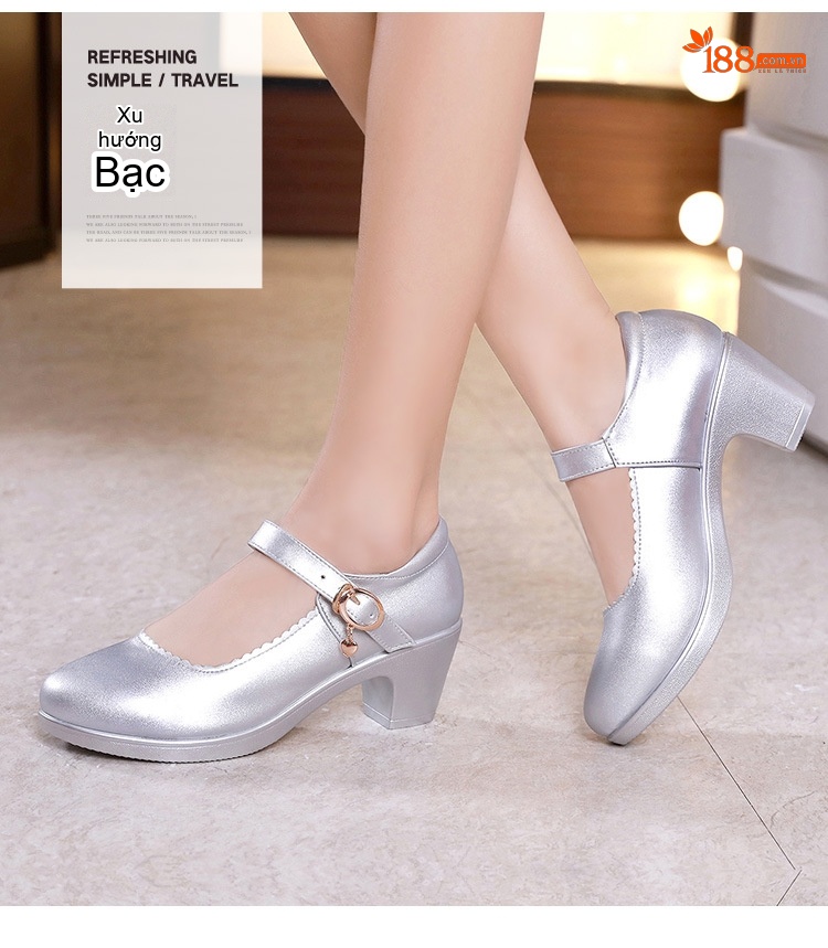 Giày Búp Bê Khóa Cài Nữ Da Bóng Chiều Cao Đế Khoảng 4cm Màu Đen, Trắng, Đỏ, Bạc... chi tiết 15