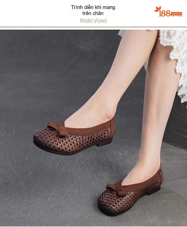 Giày Búp Bê Lưới Thoáng Khí Nữ Chiều Cao Đế Khoảng 1cm Màu Nâu chi tiết 8