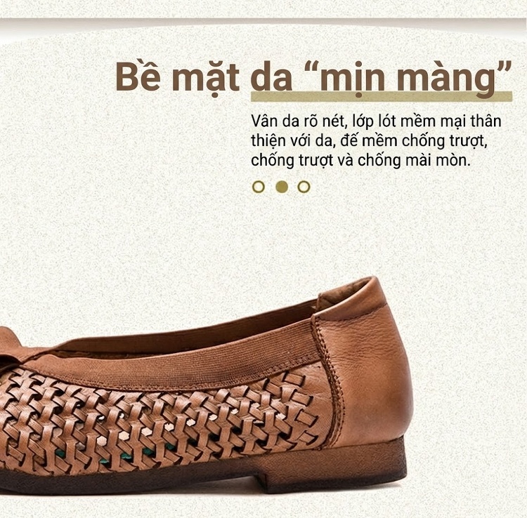 Giày Búp Bê Lưới Thoáng Khí Nữ Chiều Cao Đế Khoảng 1cm Màu Nâu chi tiết 4